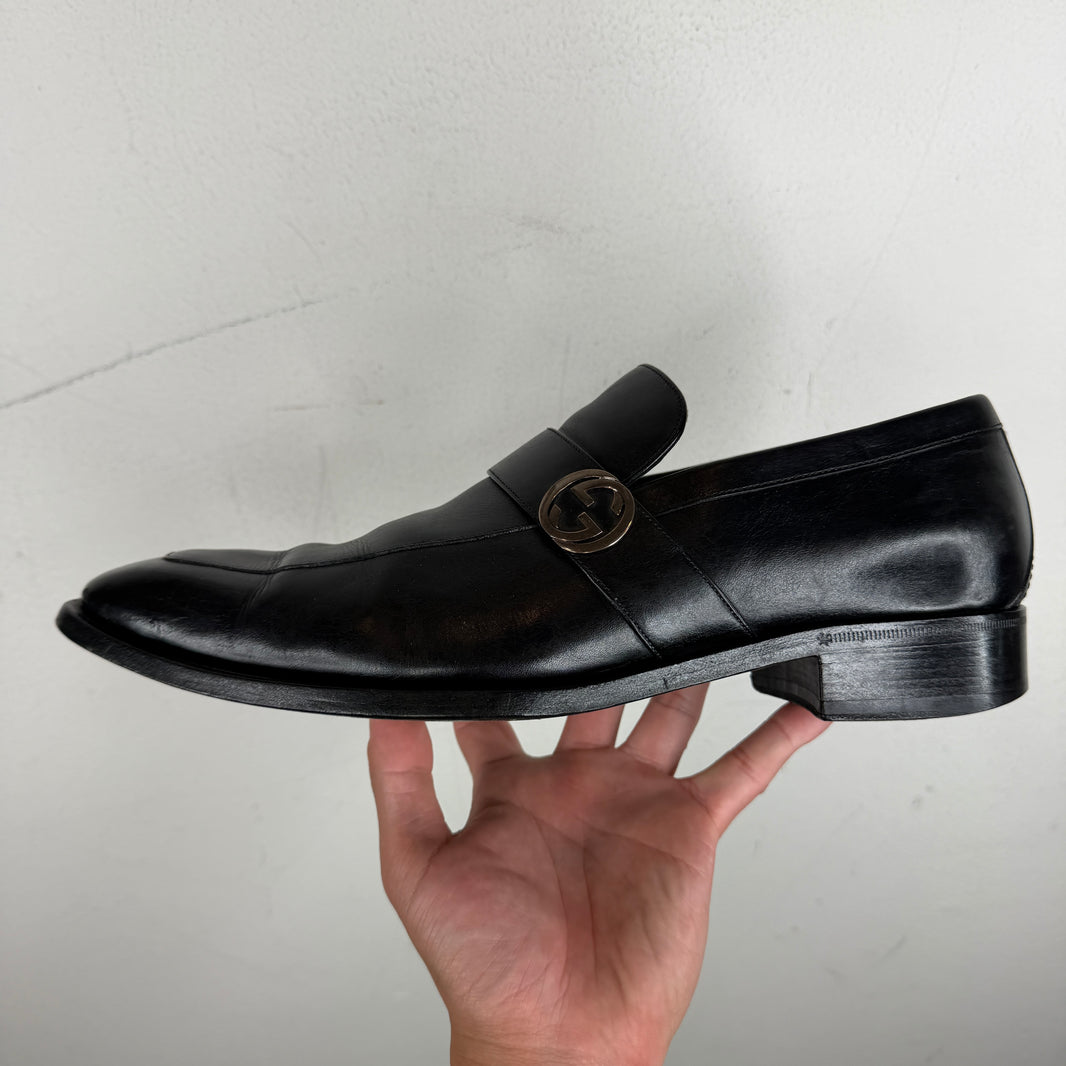 Gucci Black GG Metal Logo Loafers