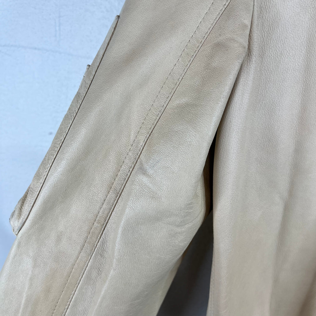 Rick Owens Cream Leather Bomber Jacket