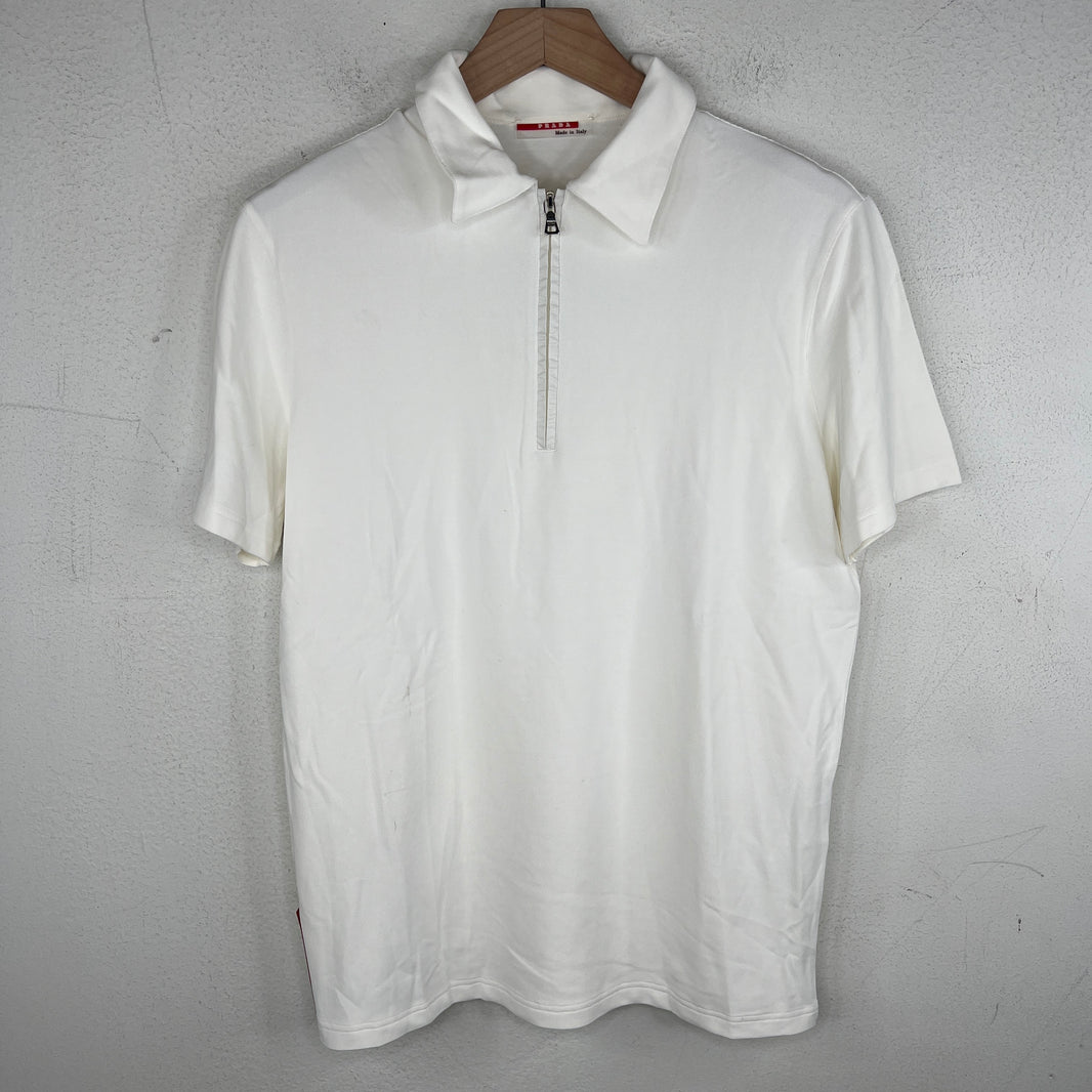 Prada White Zip Up Polo T-Shirt