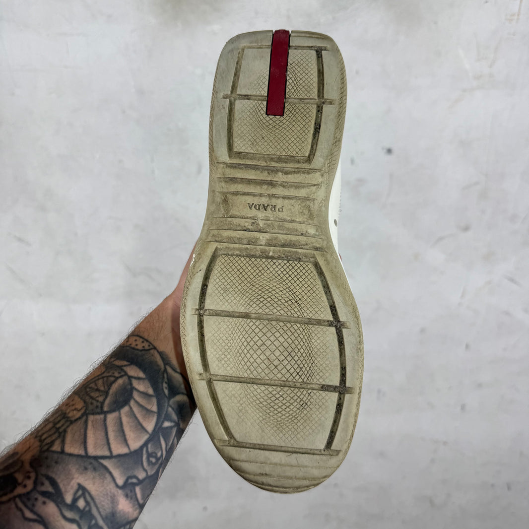 Prada White Grey Strapped High Americas Cup