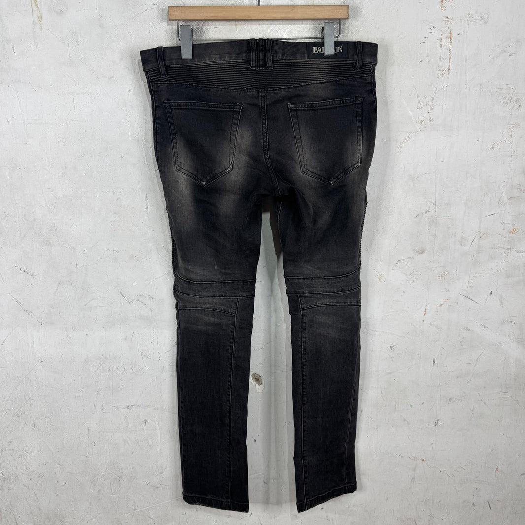 Balmain Faded Wash Biker Jeans