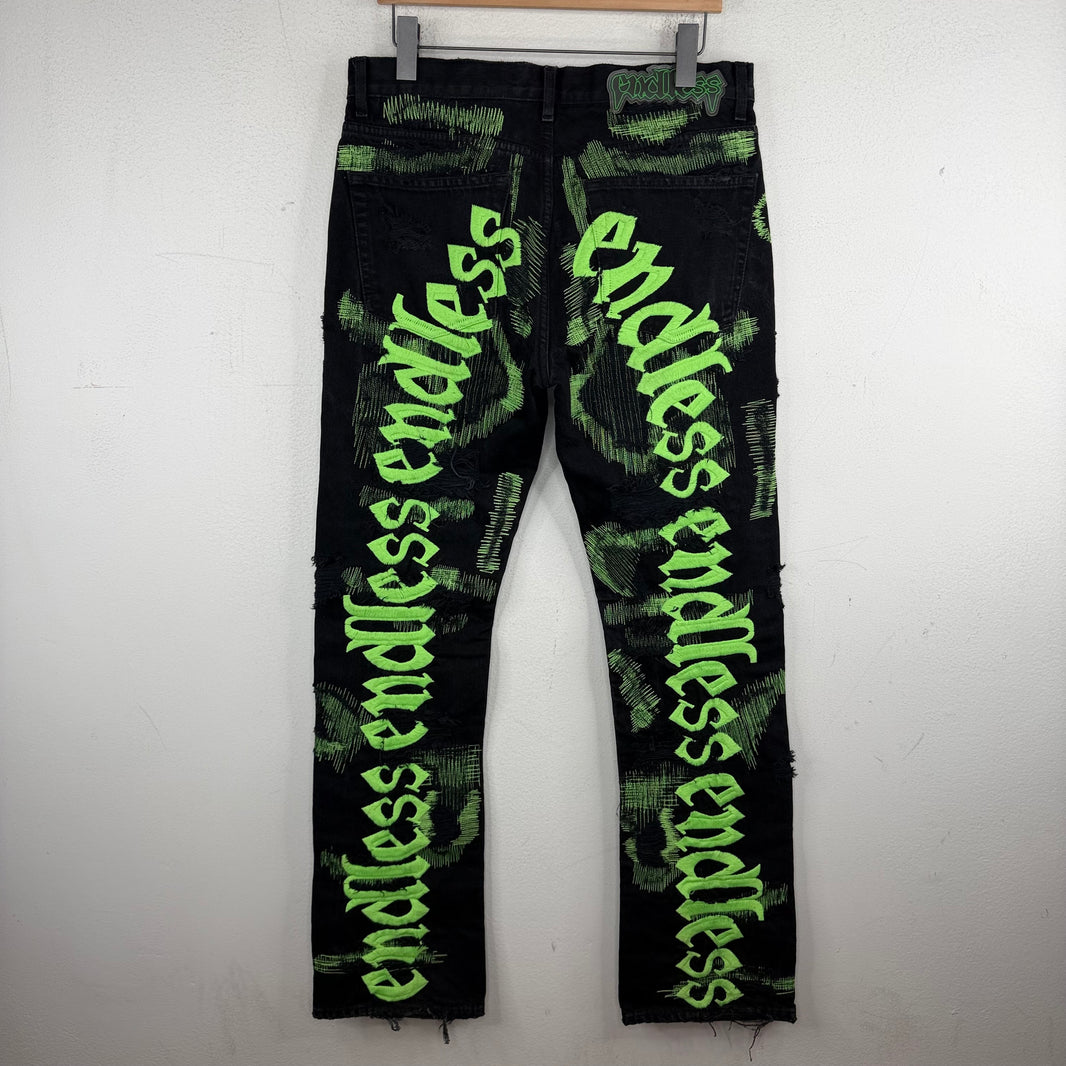 Endless Denim Black/Green Distressed Jeans