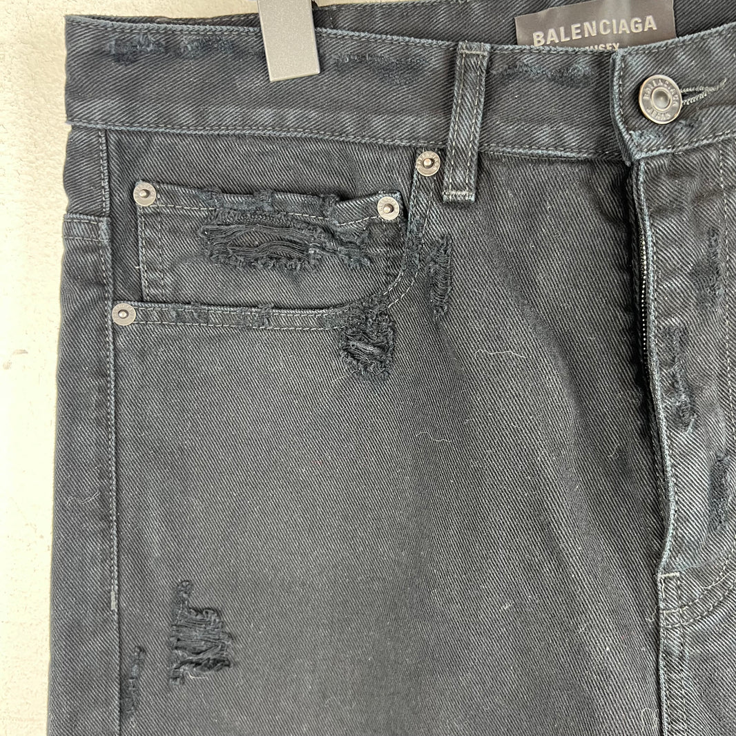 Balenciaga Distressed Long Denim Shorts