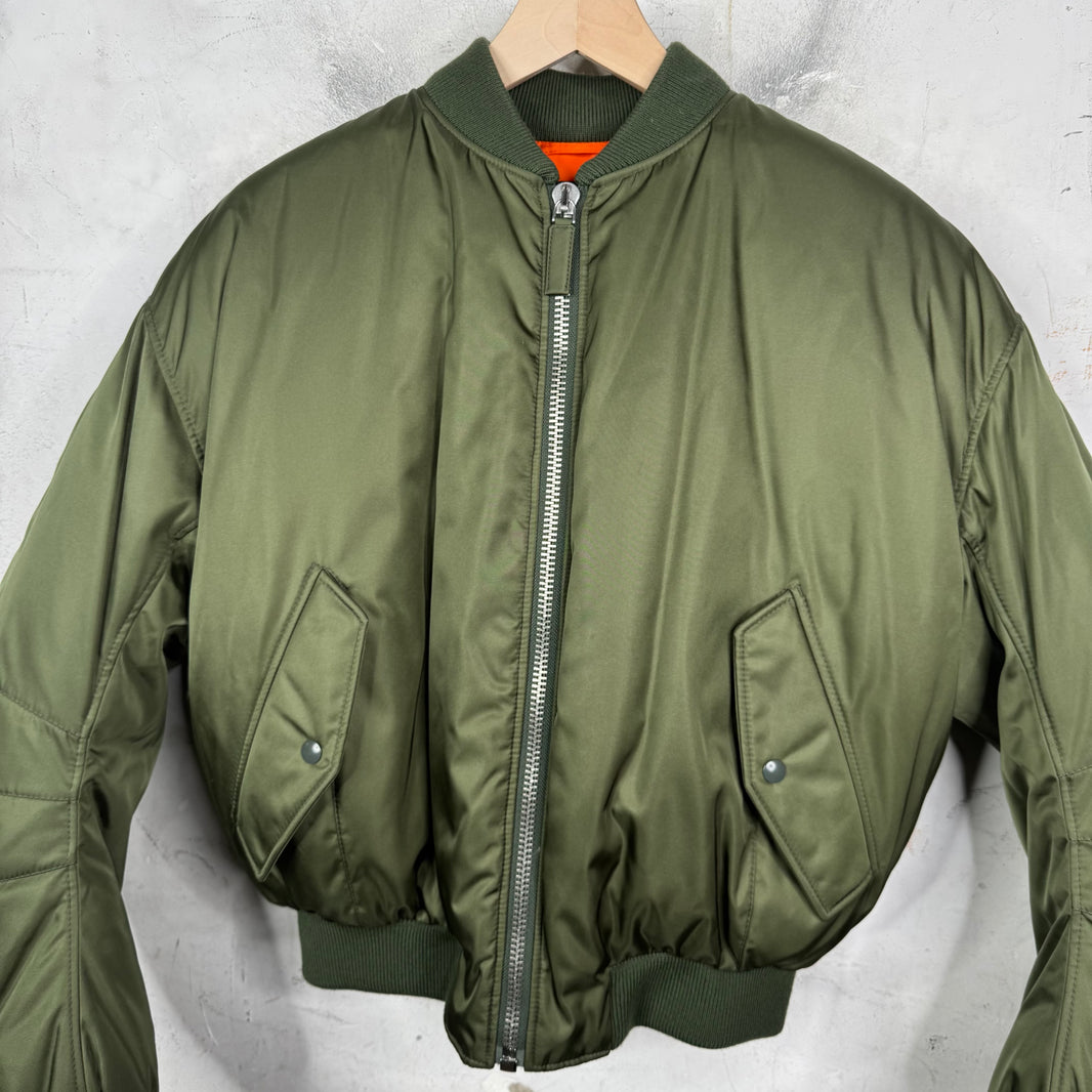 Prada Olive Nylon Cropped Bomber Jacket