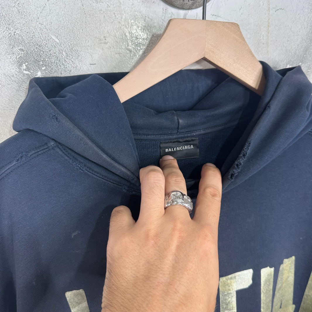 Balenciaga Navy Tape Logo Hoodie