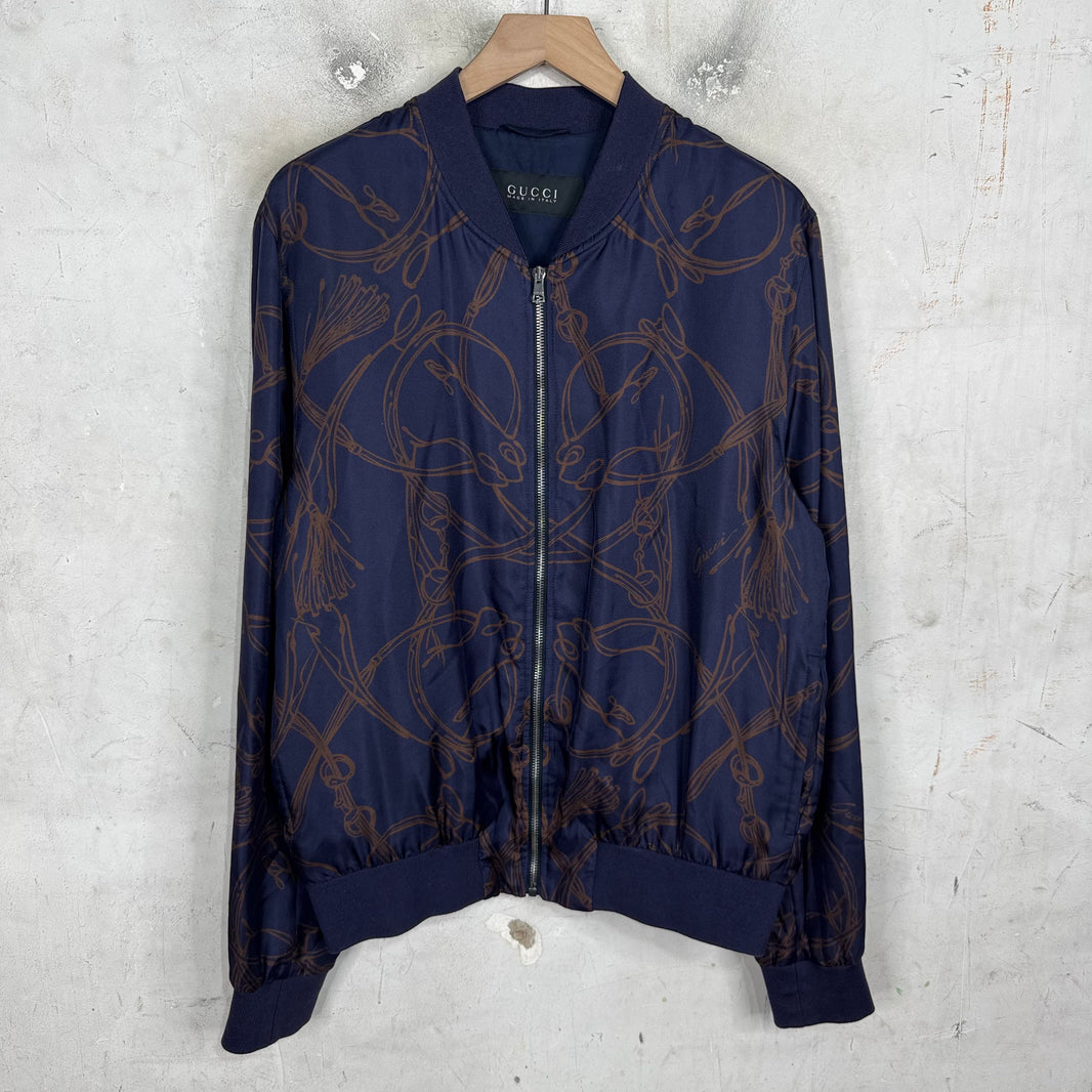 Gucci Silk Horse-Bit Bomber Jacket