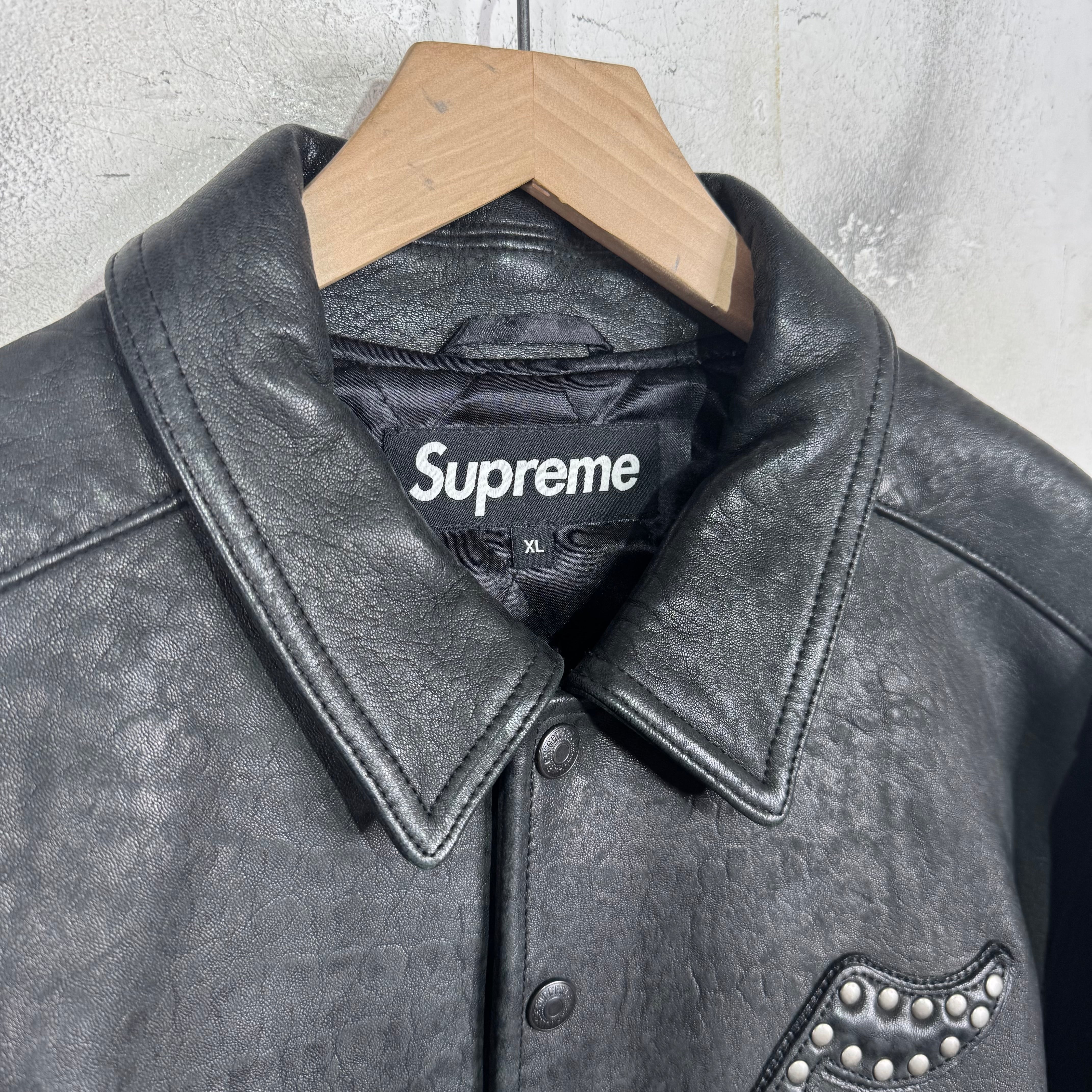 Supreme Pebbled Leather Studded Logo Jacket – www.Lukes.store