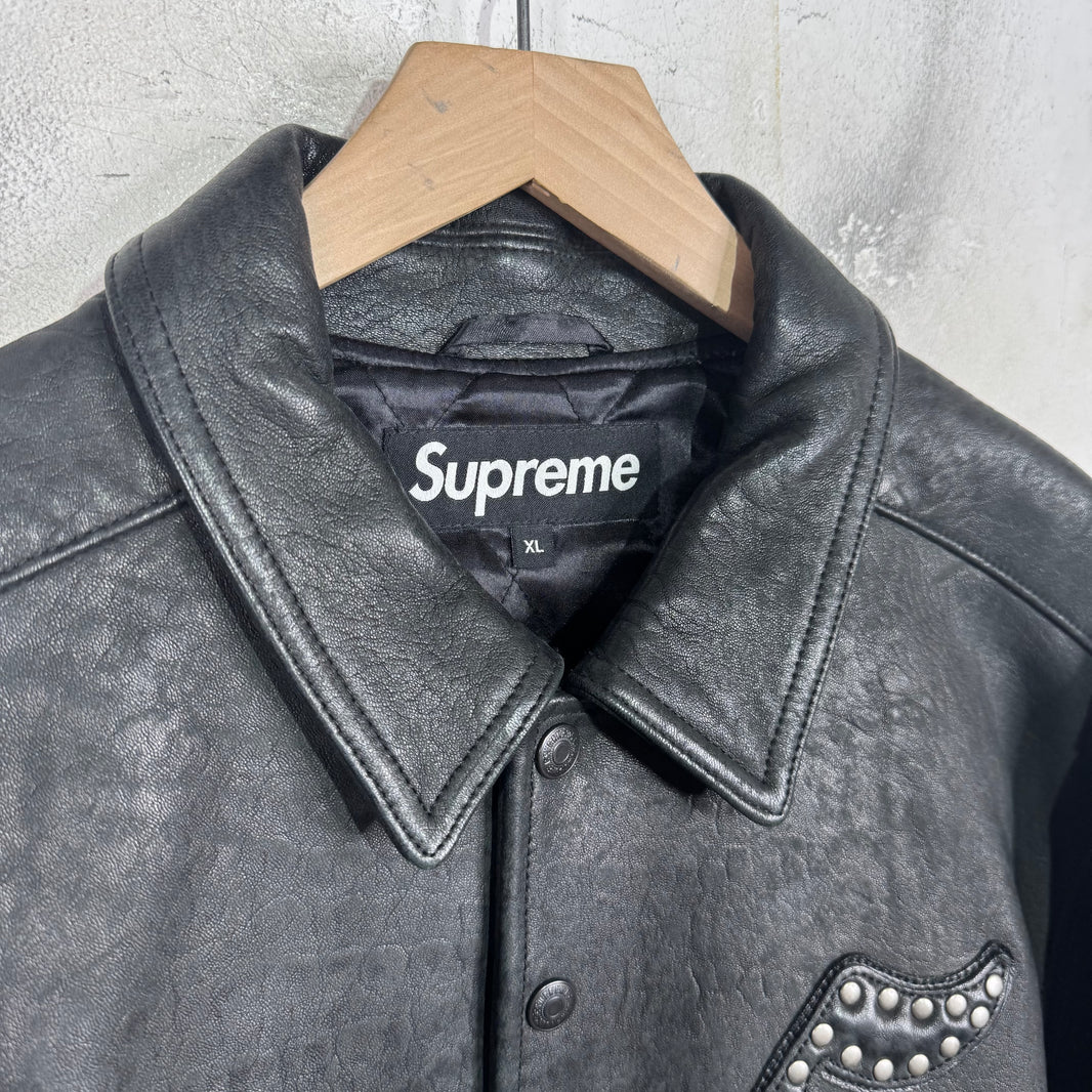Supreme Pebbled Leather Studded Logo Jacket