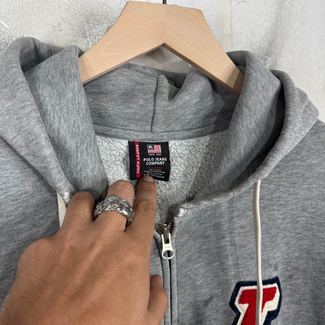 Ralph Lauren Grey Chenille RL Patch Zip Hoodie