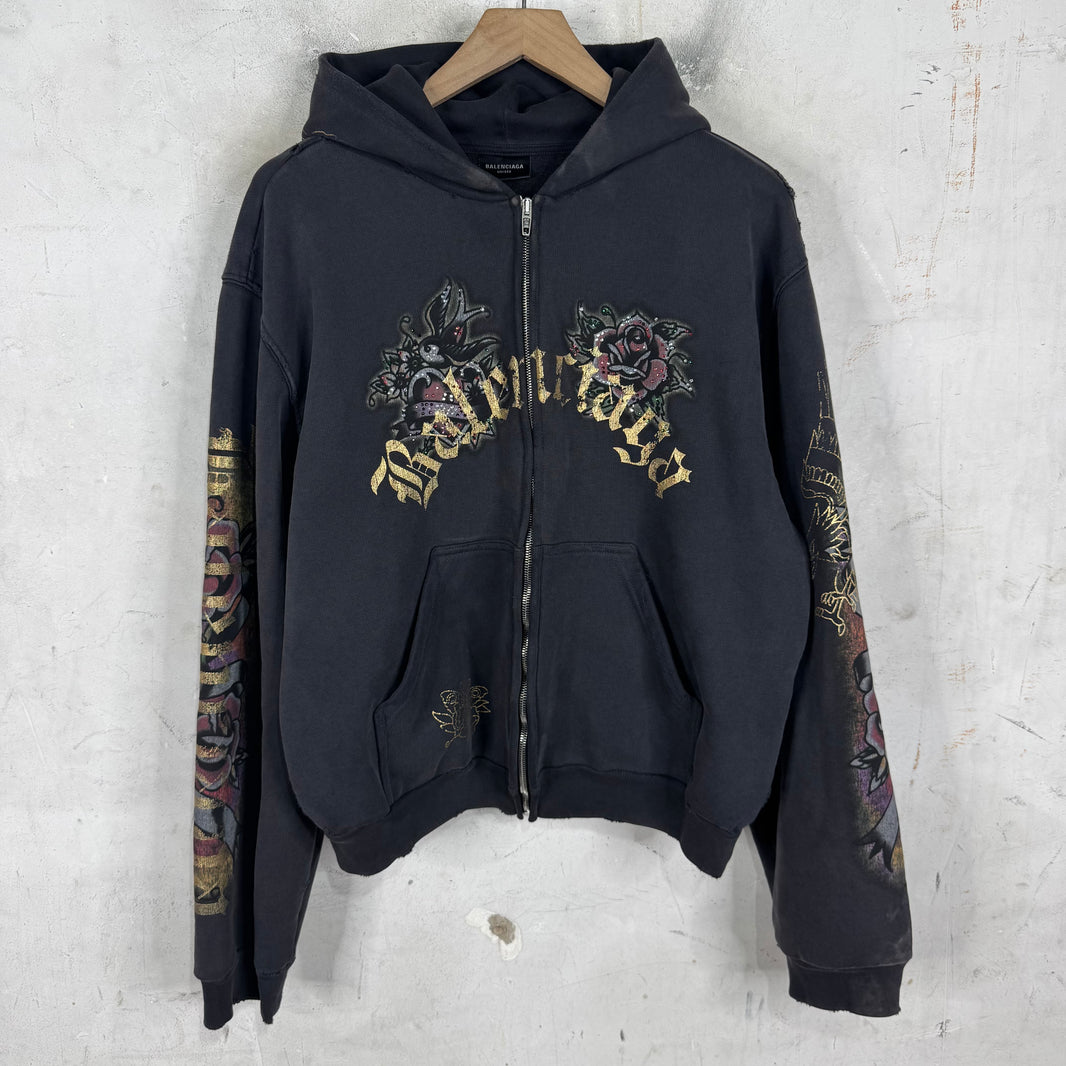 Balenciaga Ed Hardy Rhinestone Zip Hoodie
