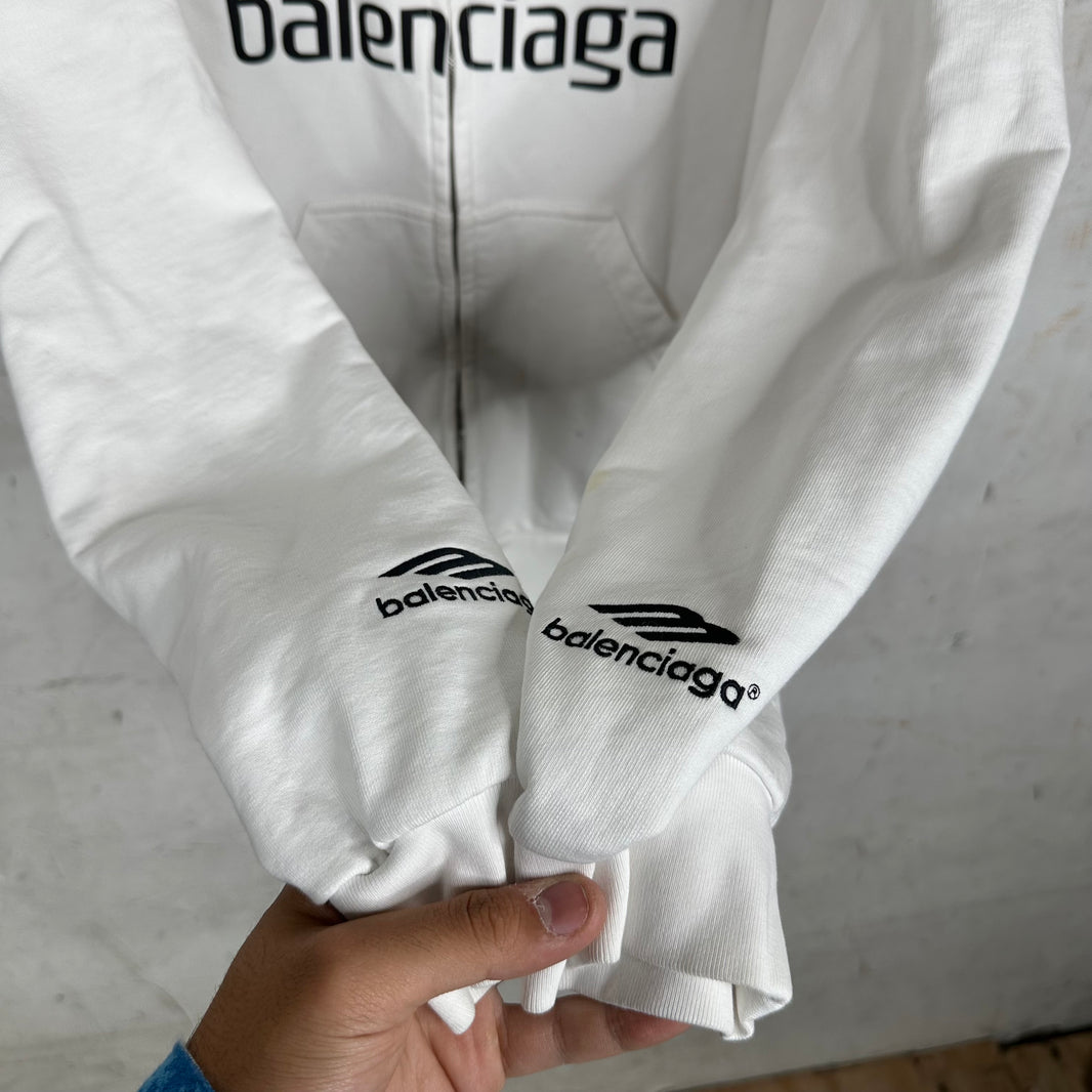 Balenciaga White Soccer Zip Hoodie