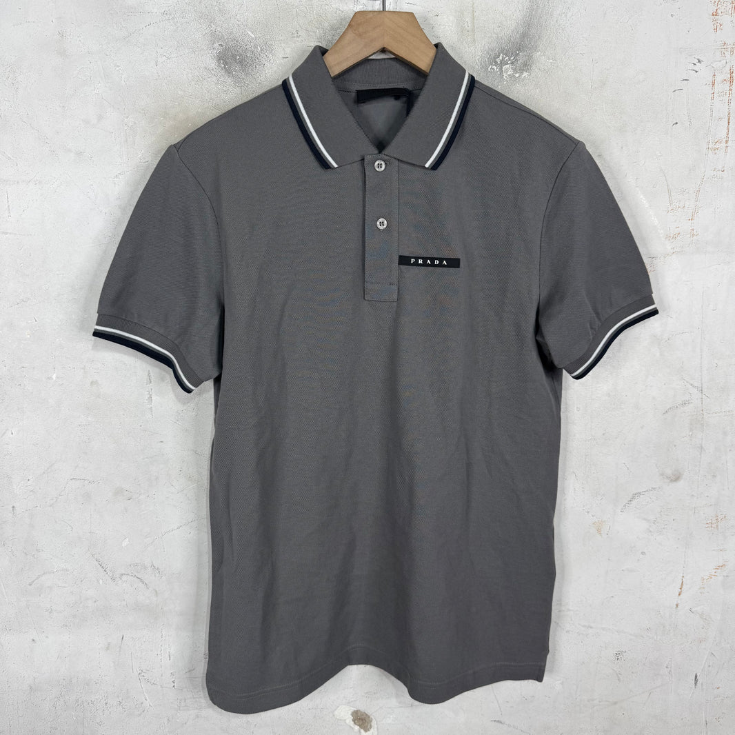 Prada Striped Cuff Tab Polo