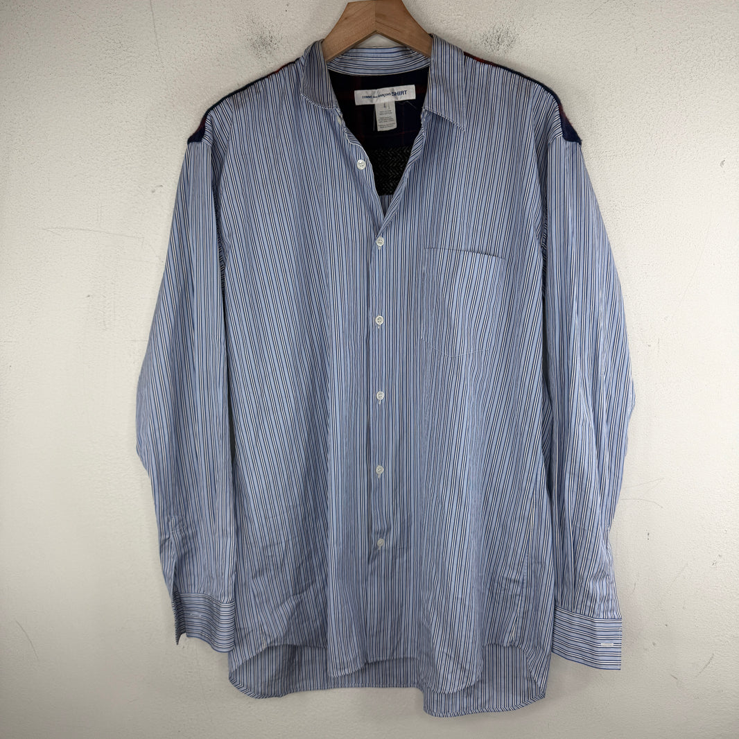 CDG Blue Striped Flannel Shoulder Button Up LS Shirt