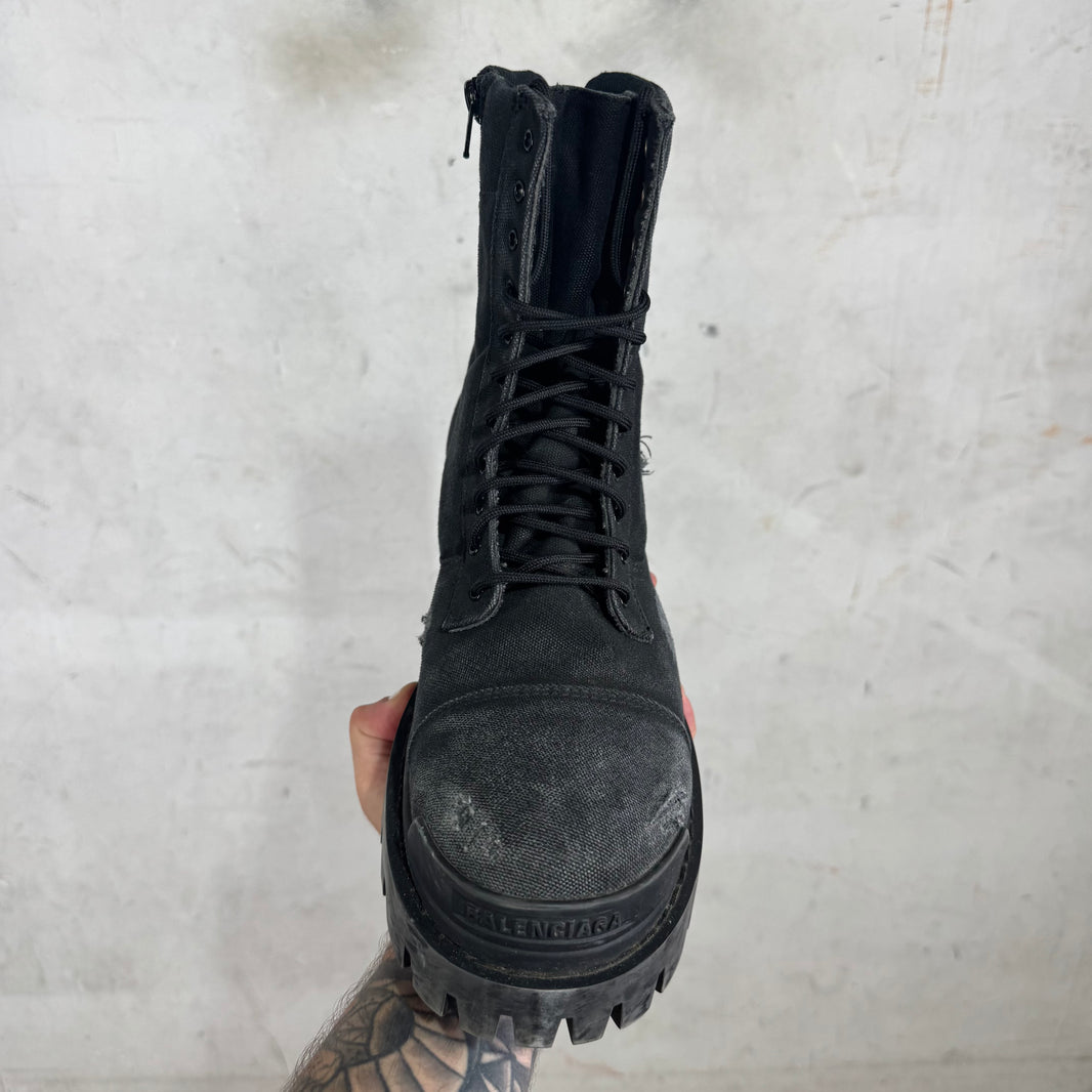 Balenciaga Black Canvas Strike Boots