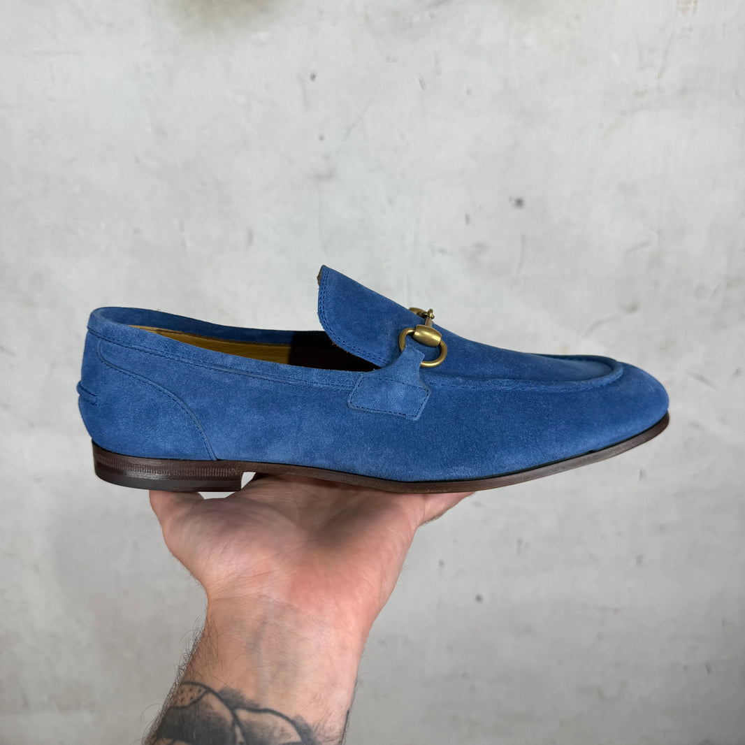 Gucci Blue Suede Horsebit Loafers