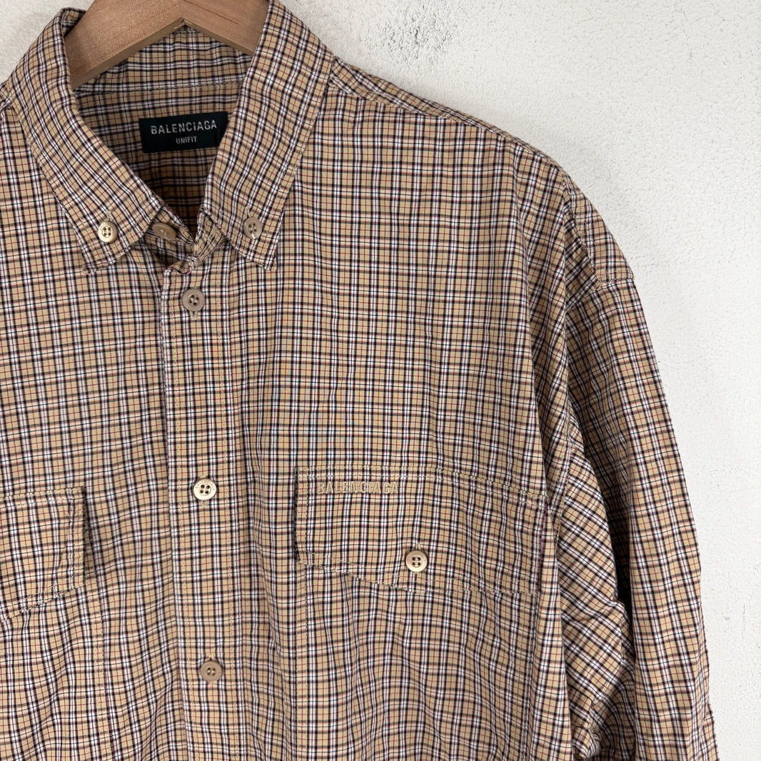Balenciaga Brown Plaid Oversized Button Up Shirt