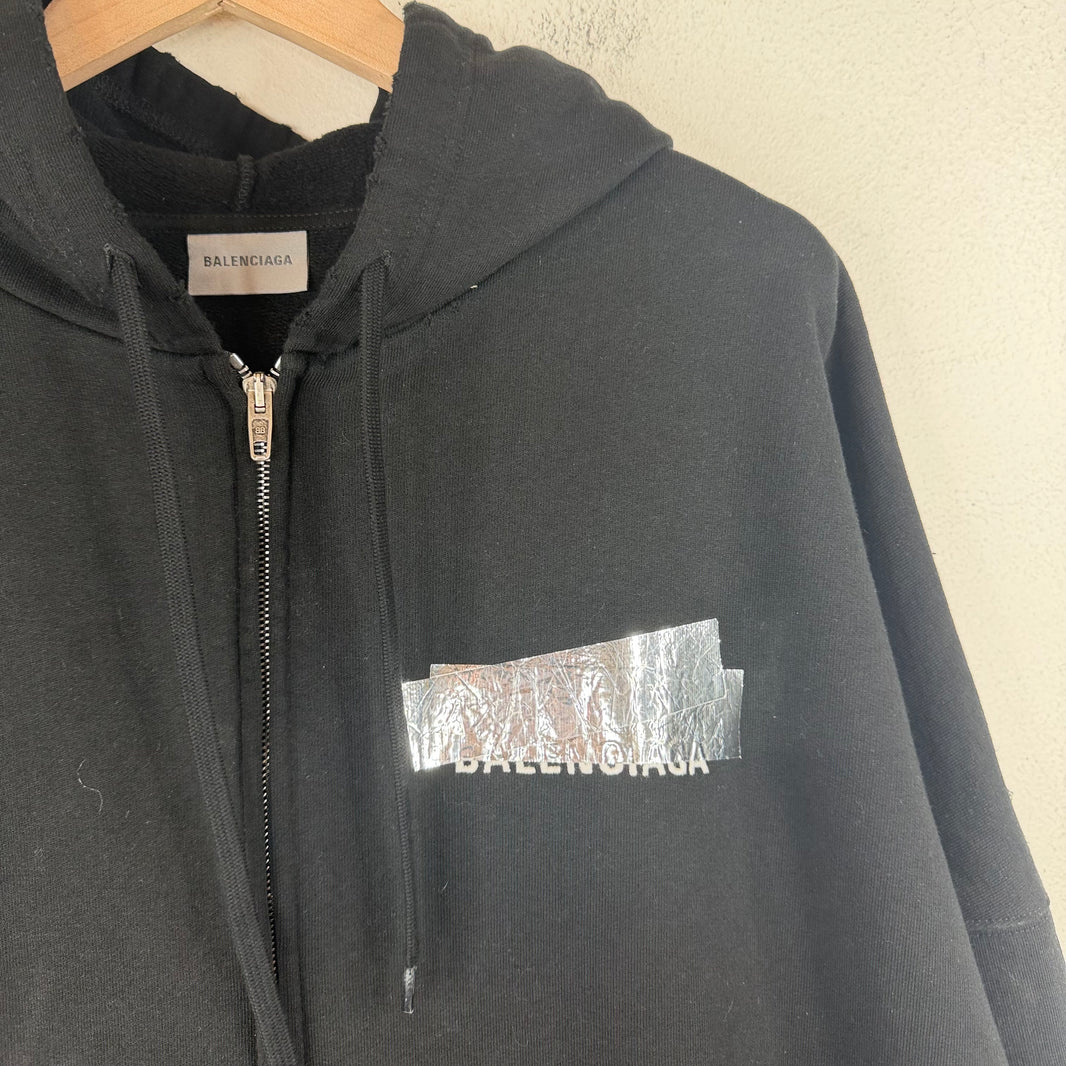 Balenciaga Silver Tape Zip-Up Hoodie