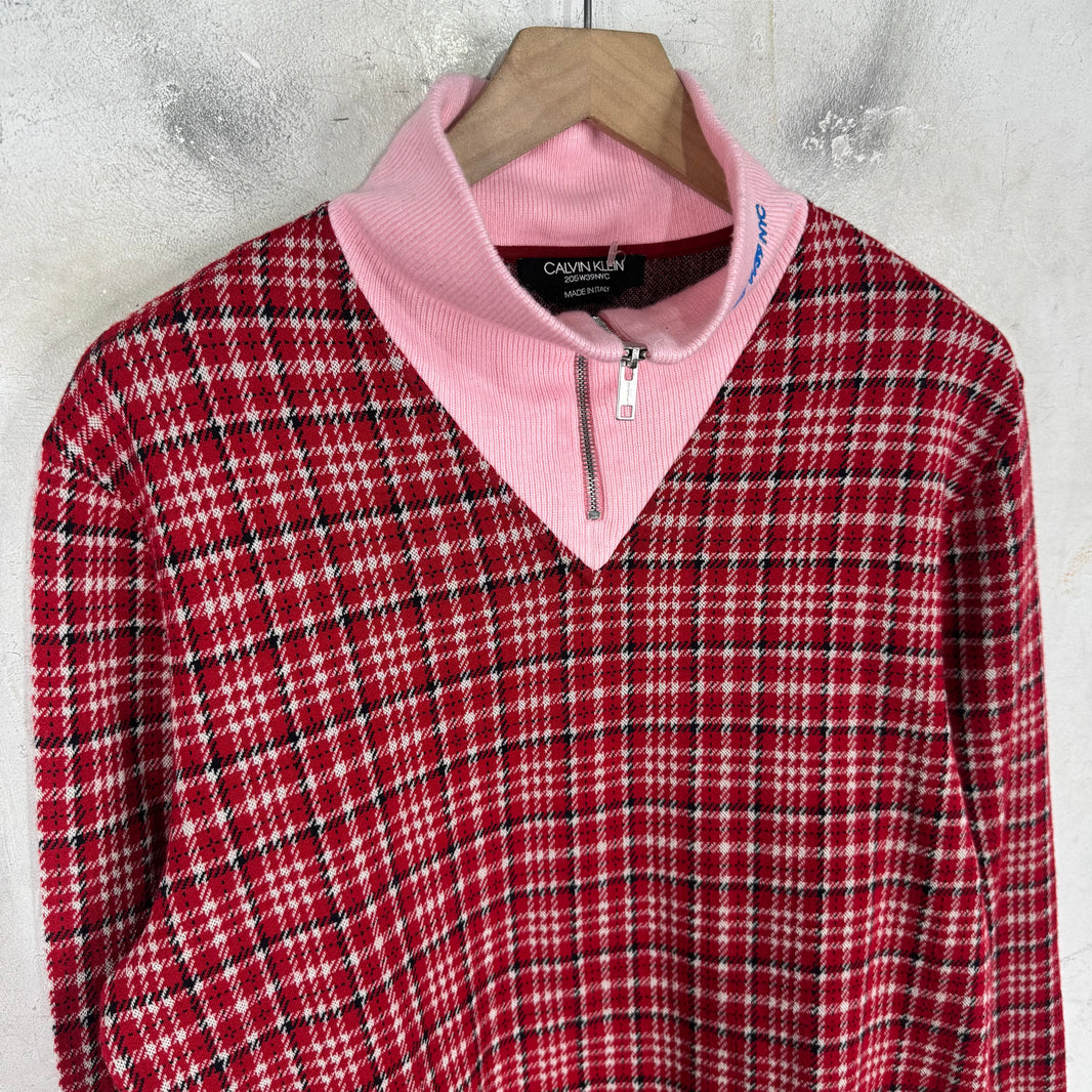 Calvin Klein 205W39NYC 1/4 Zip Plaid Sweater