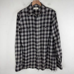Saint Laurent Frayed Snap Button Flannel