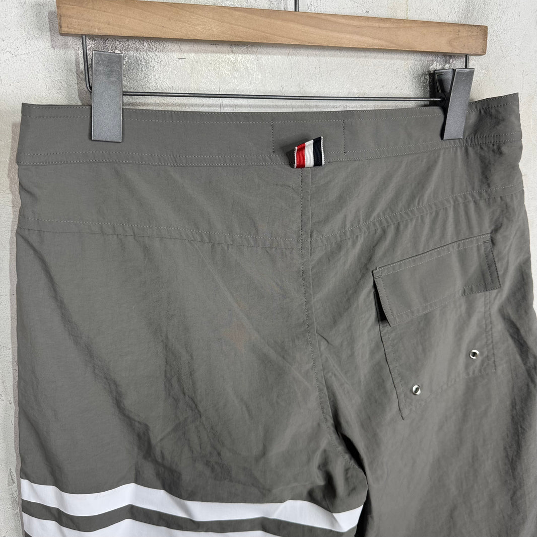 Thom Browne Grey Leg Striped Swim Trunks