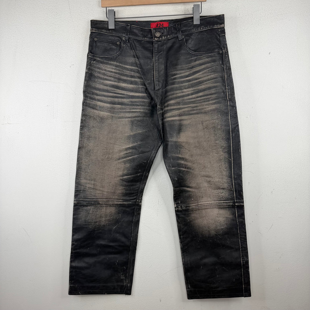 424 Distressed Leather Pants