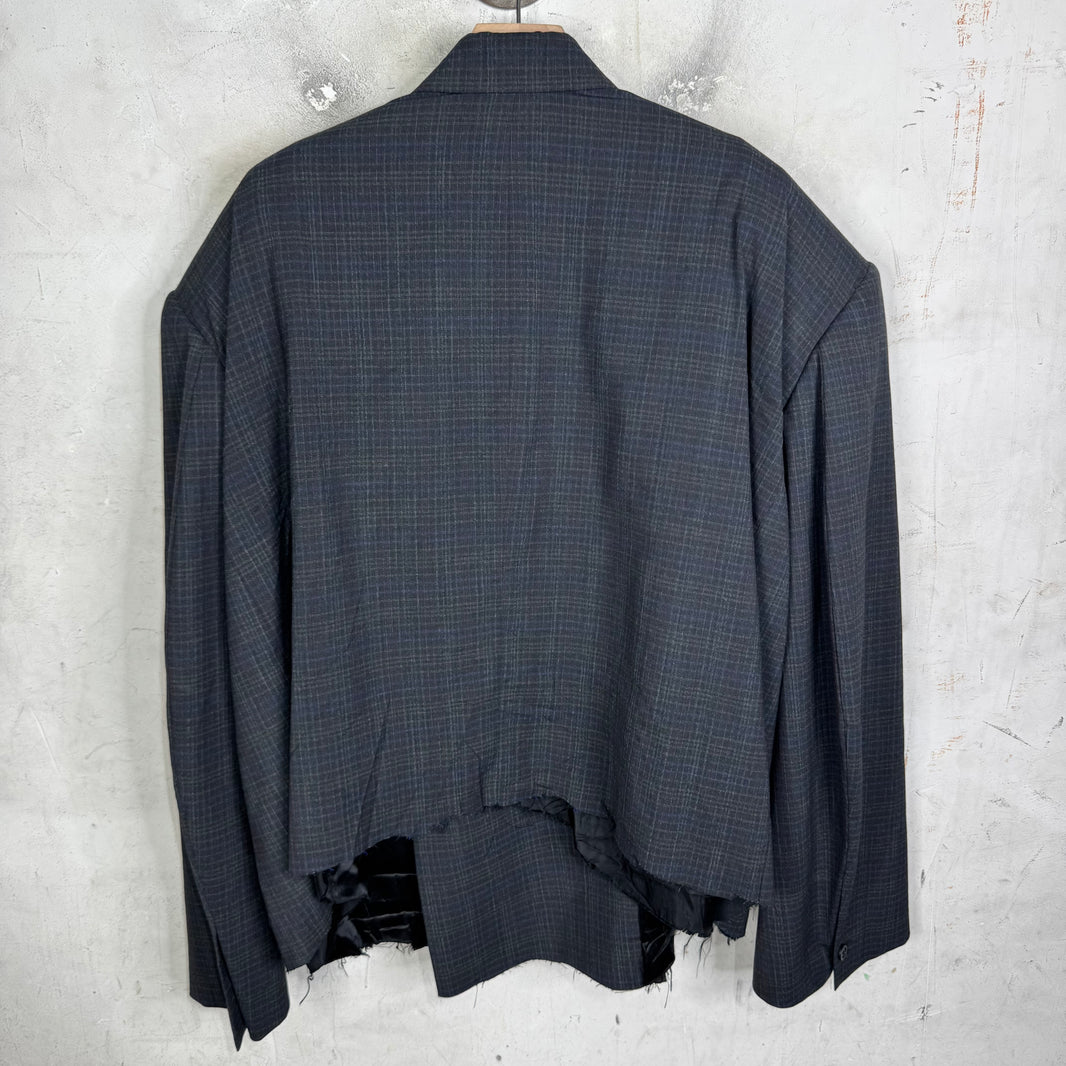Balenciaga Wide Shoulder Plaid Double Breasted Blazer