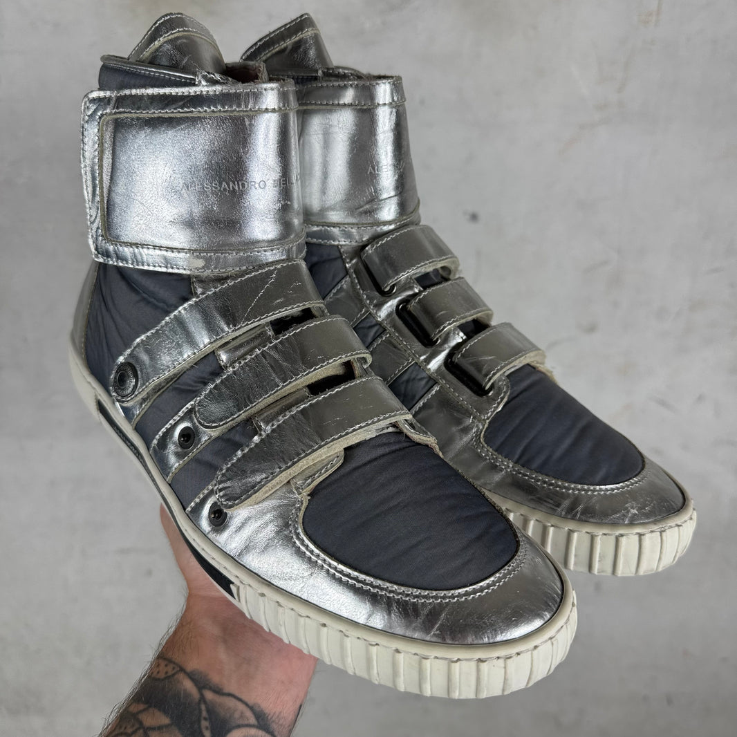Allesandro Dellacqua Silver Strapped High Sneakers