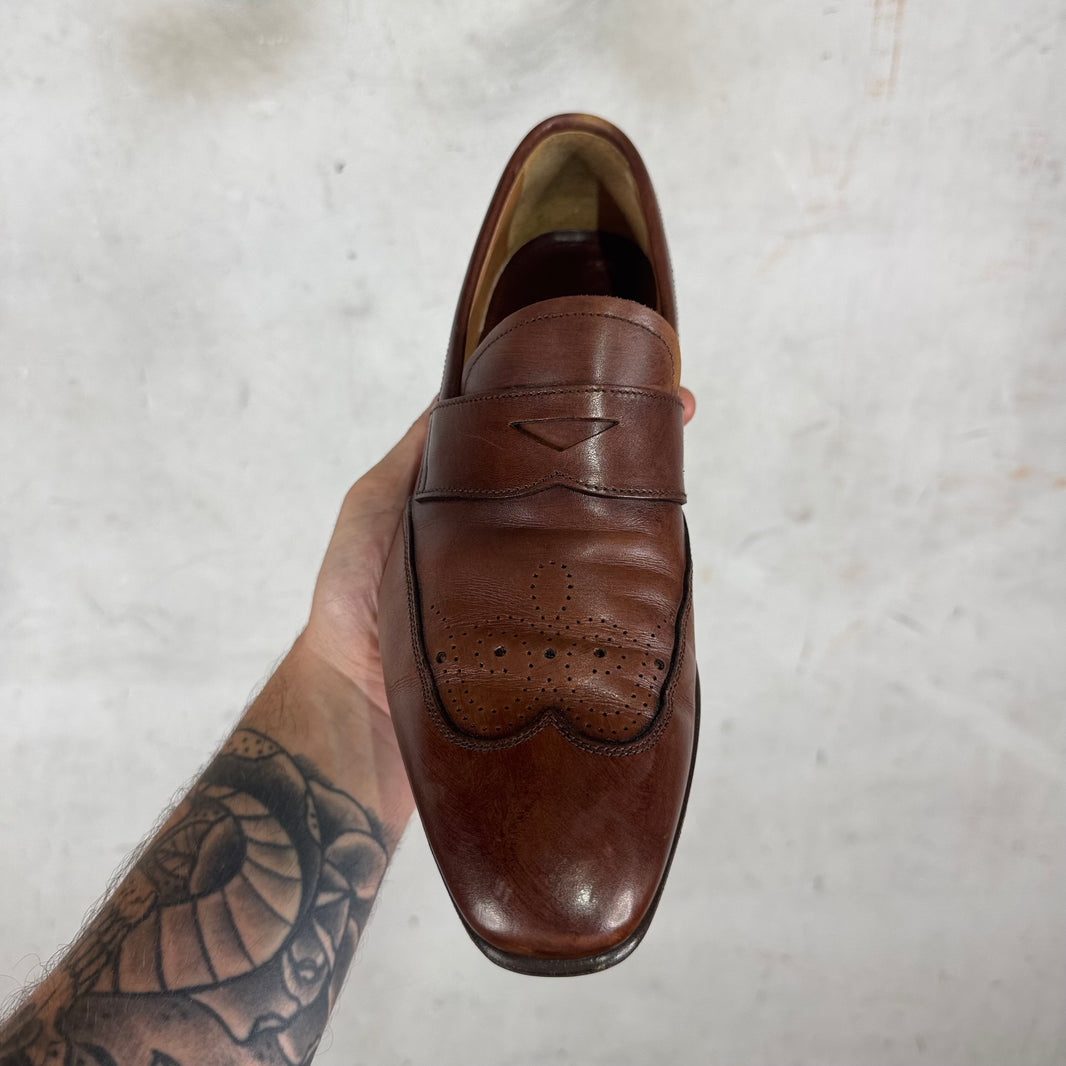 Prada Brown Leather Wing Tipped Loafers