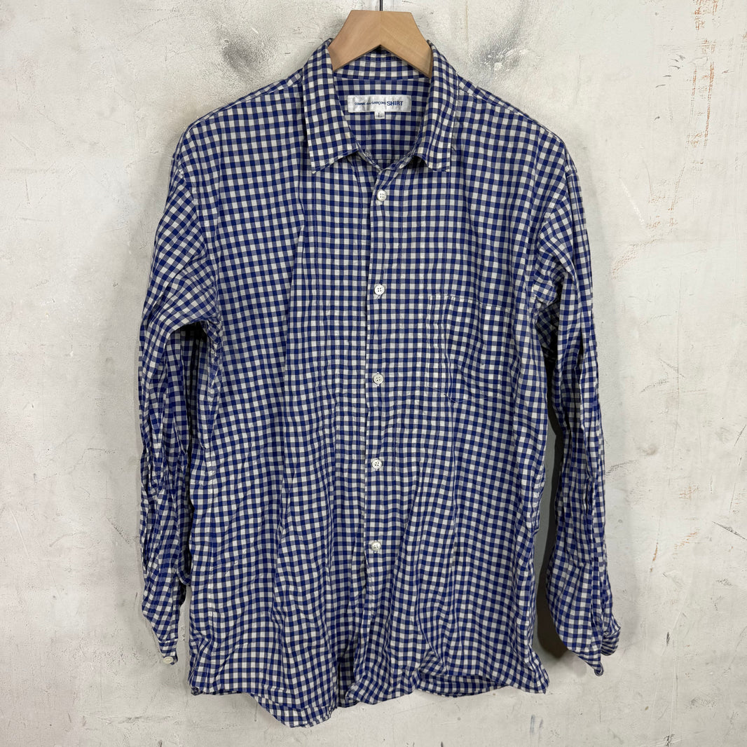 CDG Plaid Pleated Button-Up Shirt