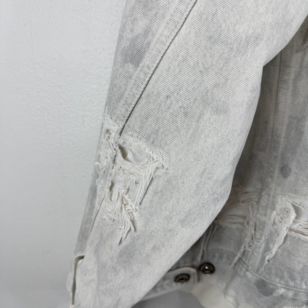 Balenciaga Distressed White Oversized Denim Jacket