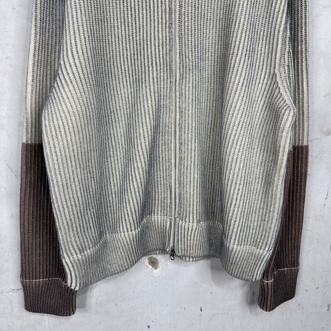 MM6 Two Tone Ribbed Knit Zip Cardigan