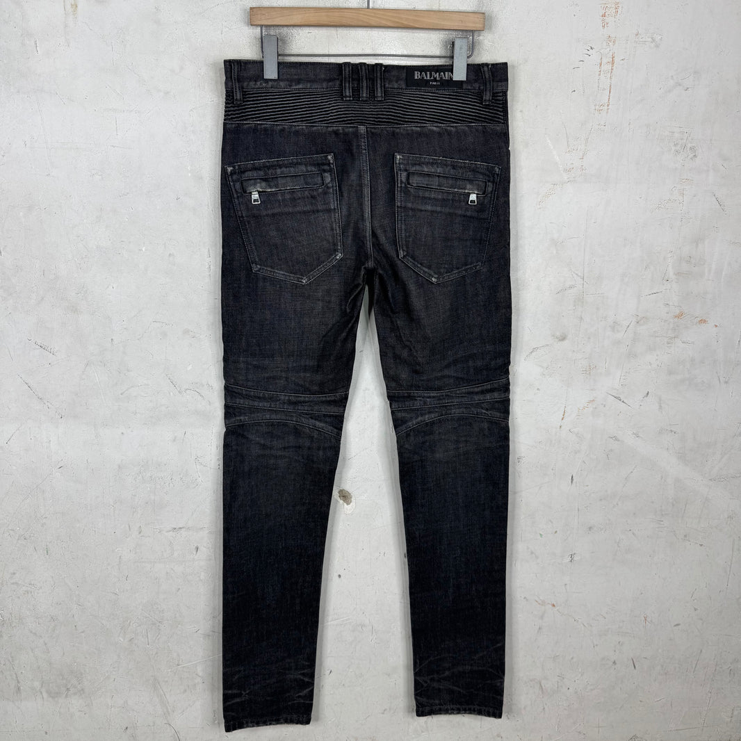 Balmain Charcoal Wash Biker Jeans