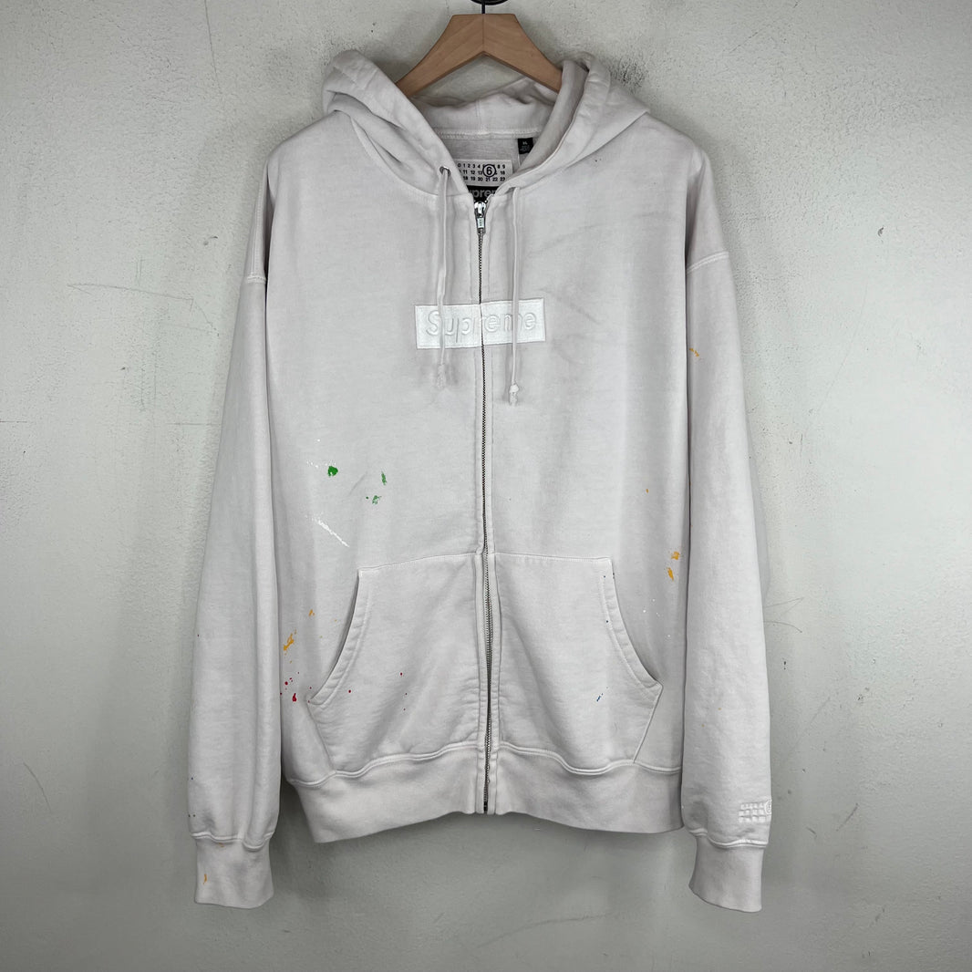 Supreme White MM6 Box Logo Zip-Up Hoodie