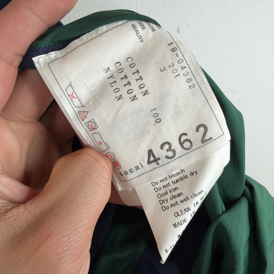 Sacai Navy/Green Hybrid Zip Up Hoodie