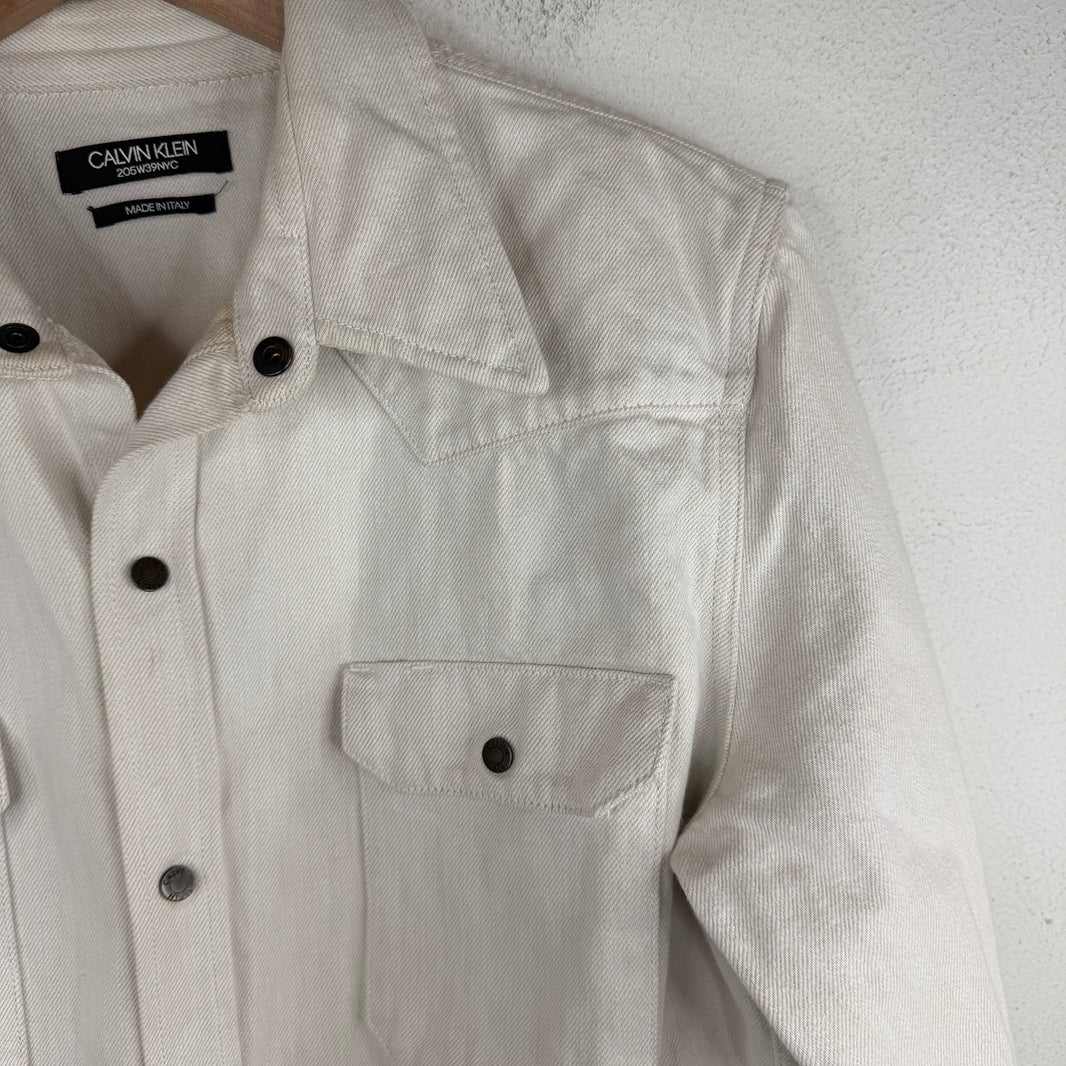 Calvin Klein 205W39NYC White Denim Snap Button Shirt