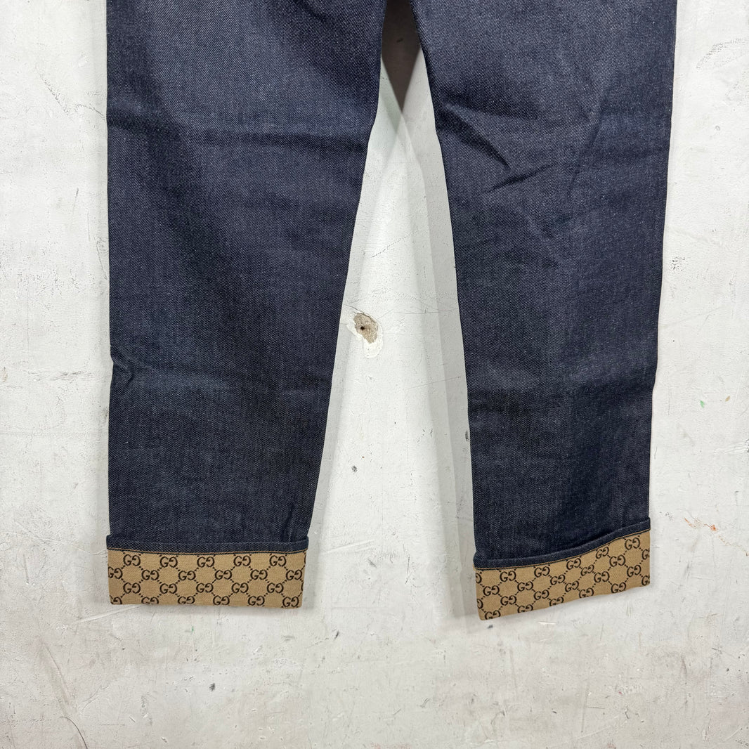 Gucci Monogram Cuffed Raw Jeans
