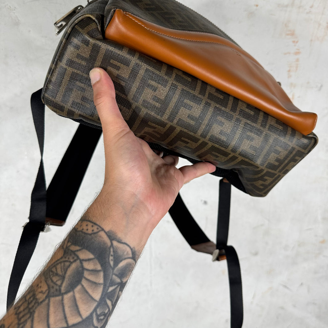 Fendi Leather Paneled Zucca Backpack