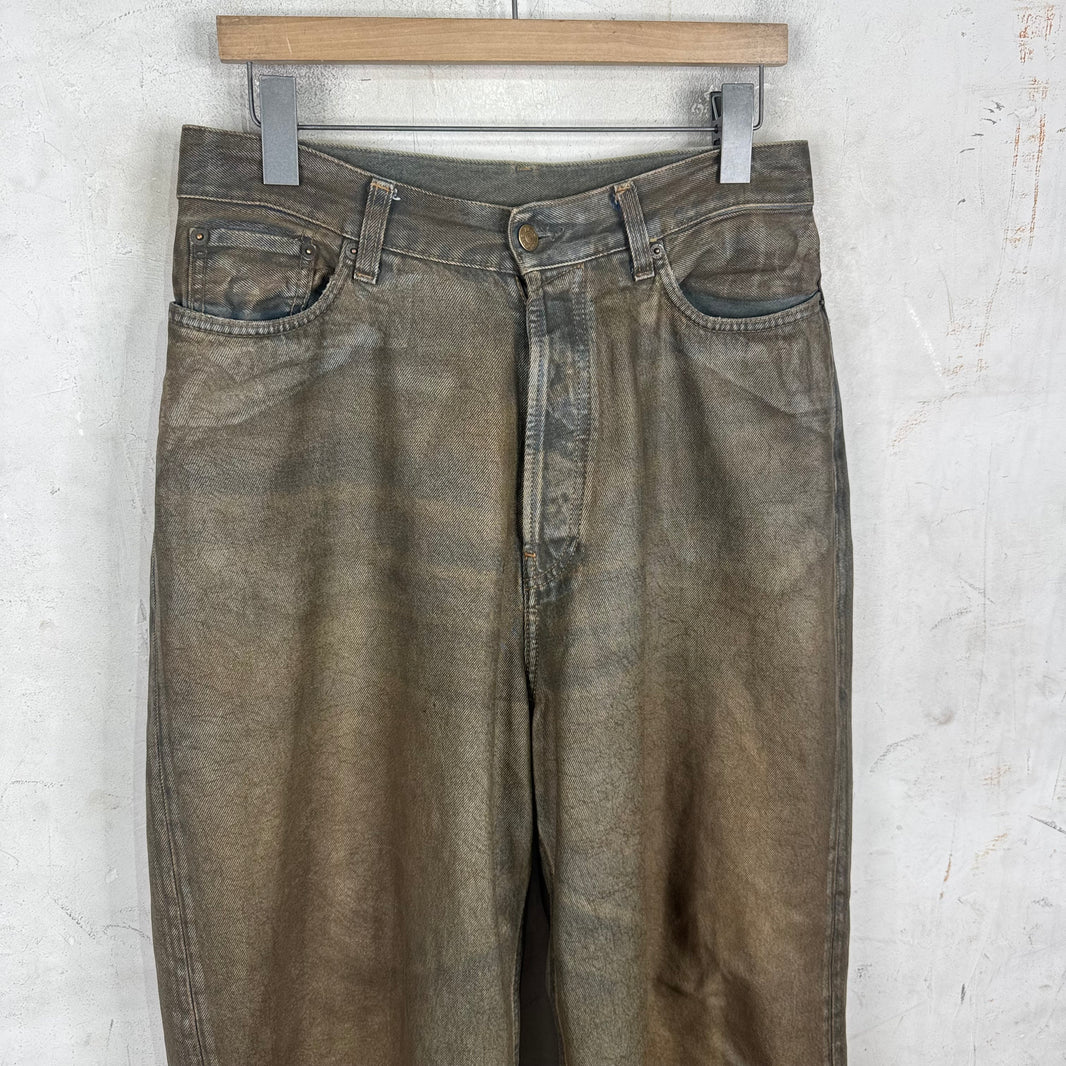 Acne Studios Olive Waxed Wide Leg Jeans