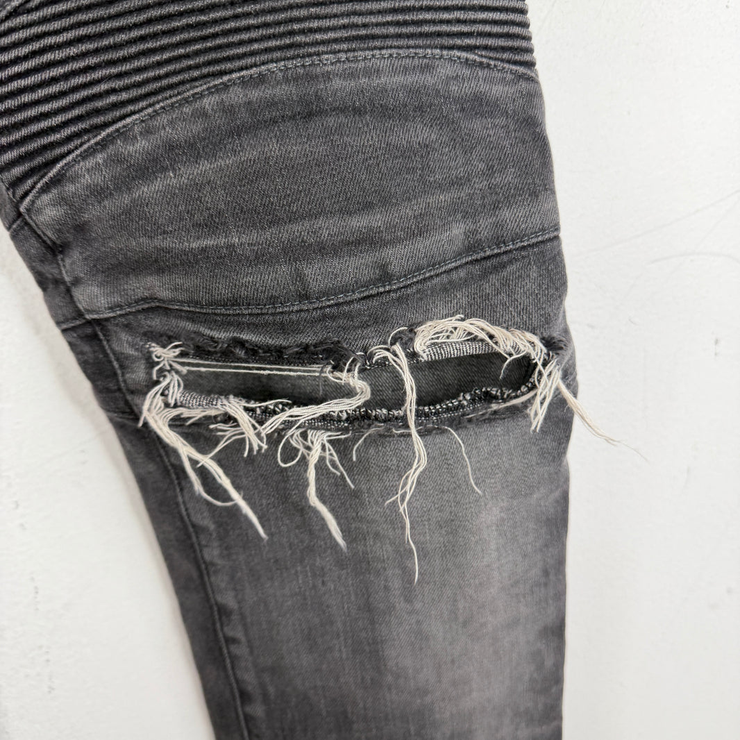 Balmain Distressed Knee Biker Jeans