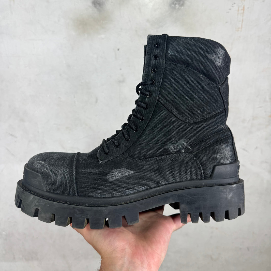 Balenciaga Black Canvas Strike Boots