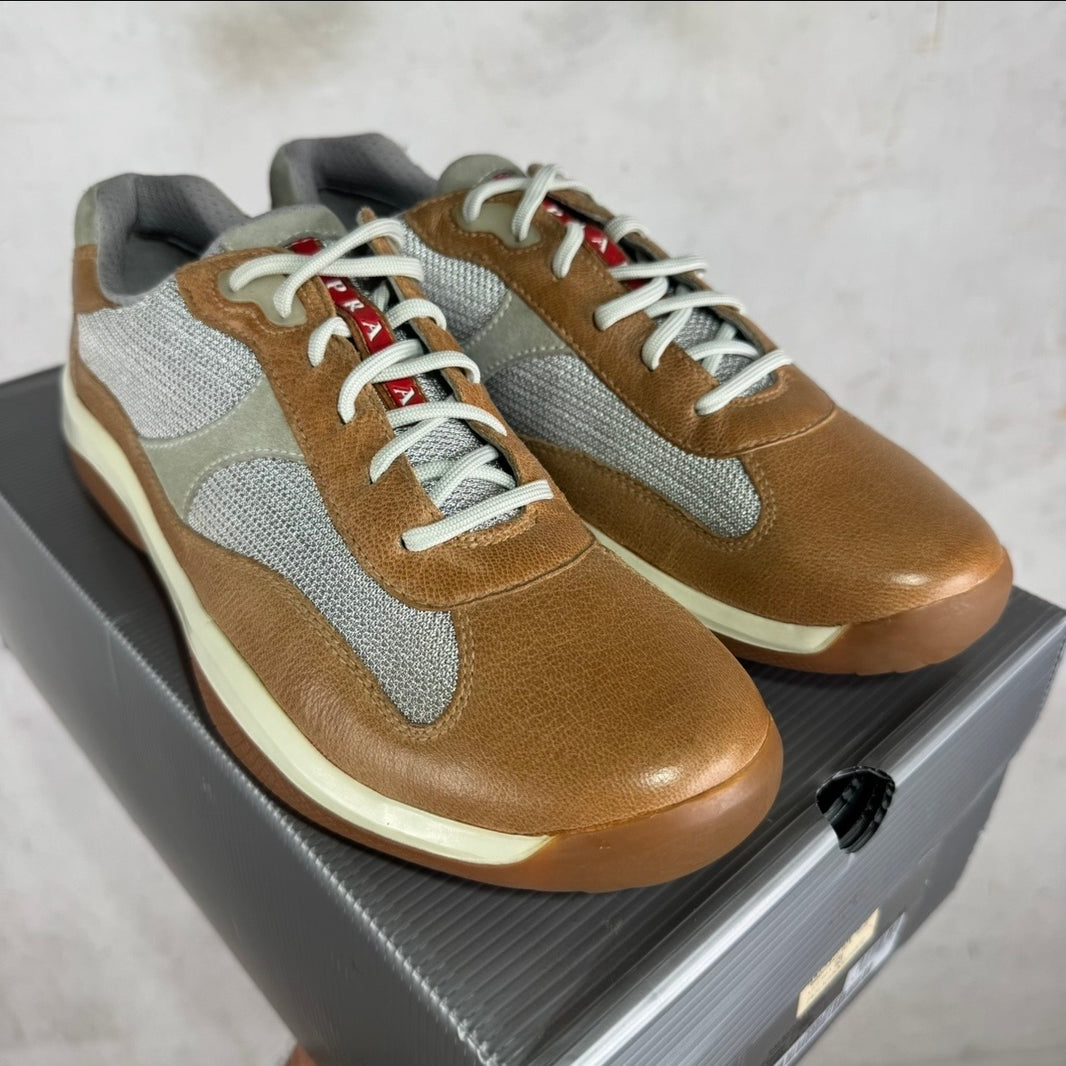 Prada Tan Leather/ Suede Exclusive Americas Cup