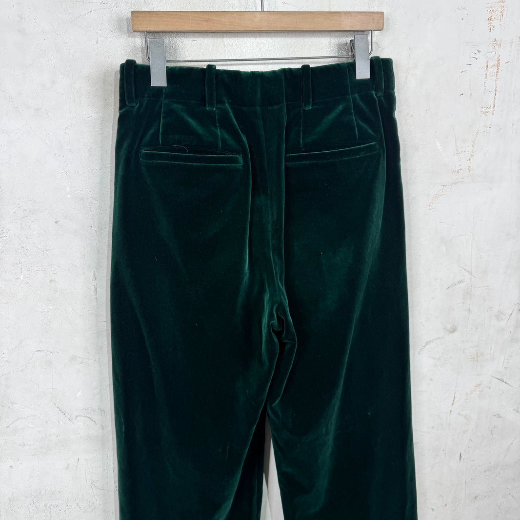Louis Vuitton Green Velvet Pleated Baggy Trousers