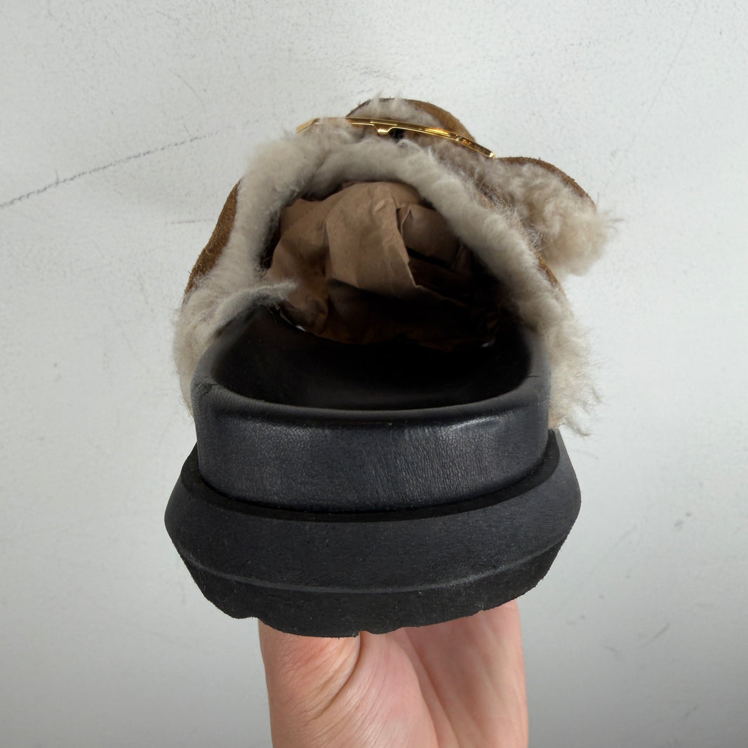 Sacai Big Buckle Suede Shearling Slide