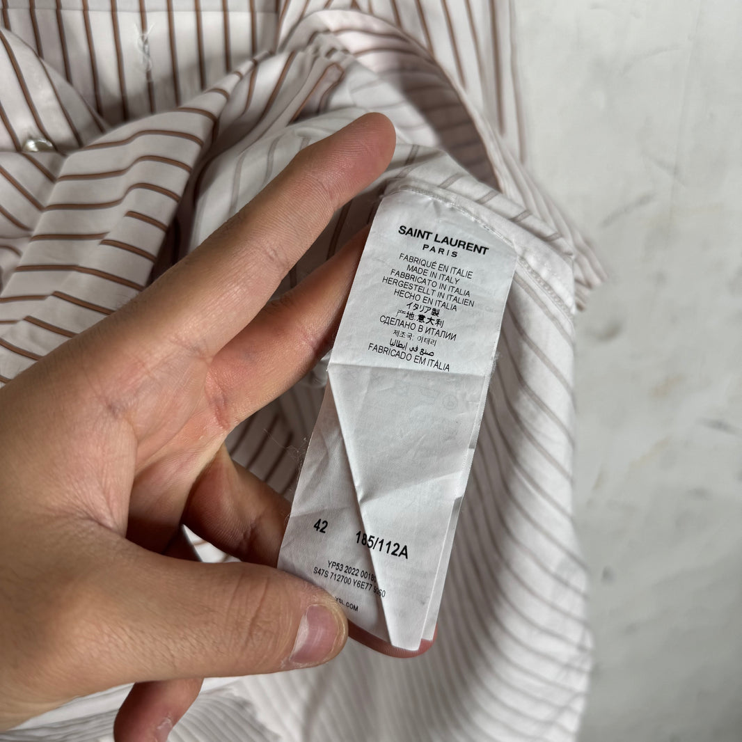 Saint Laurent Striped Pocketed Logo Shirt