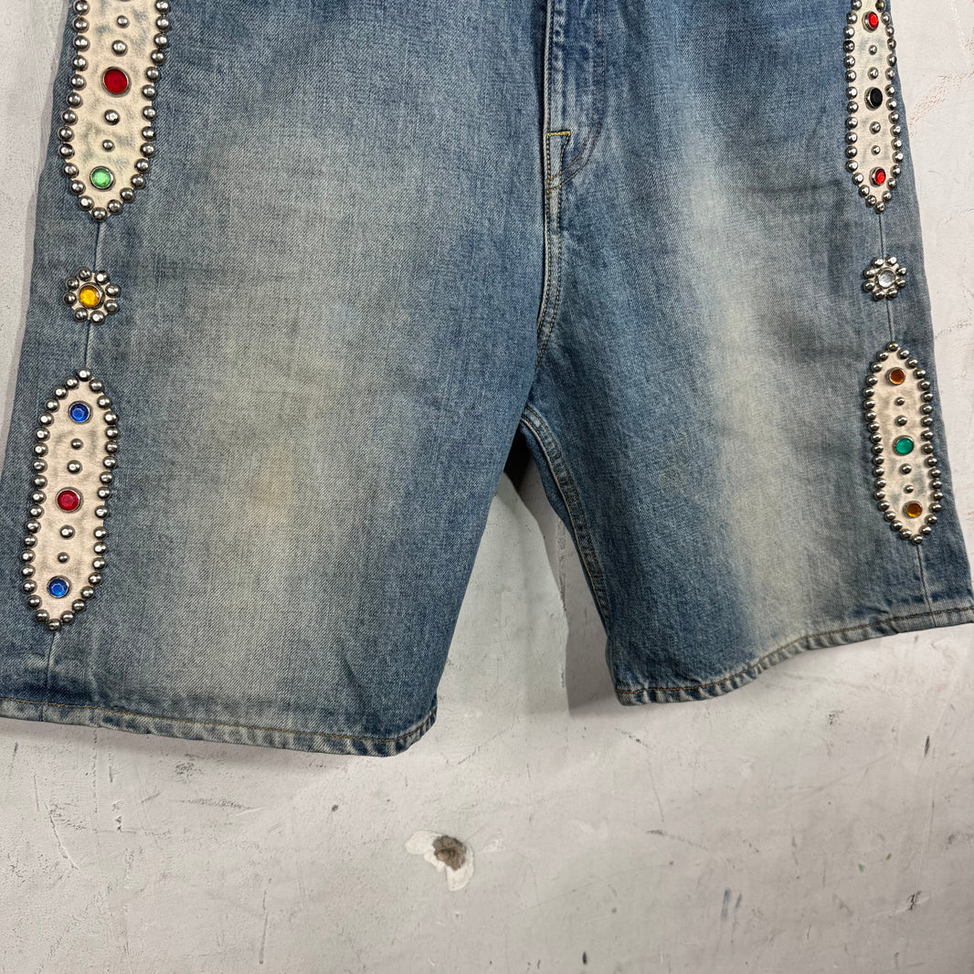 Kapital Rhinestone Studded Jean Shorts