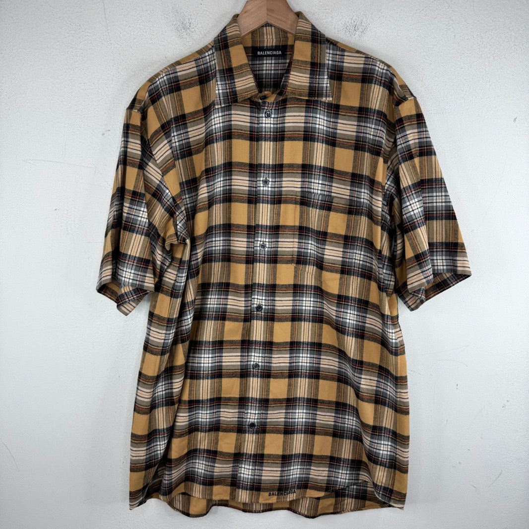 Balenciaga Beige Plaid Button Up Shirt