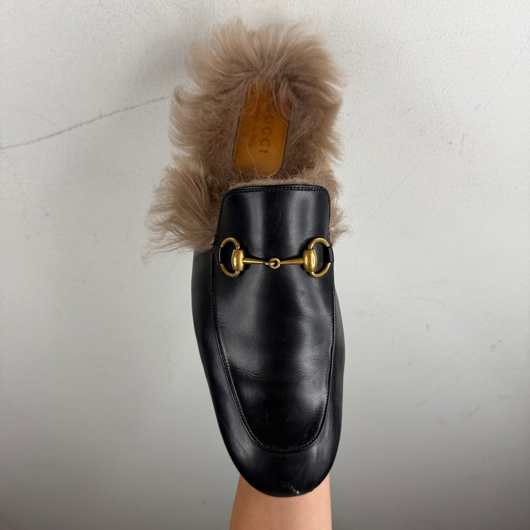 Gucci Fur Horsebit Mules