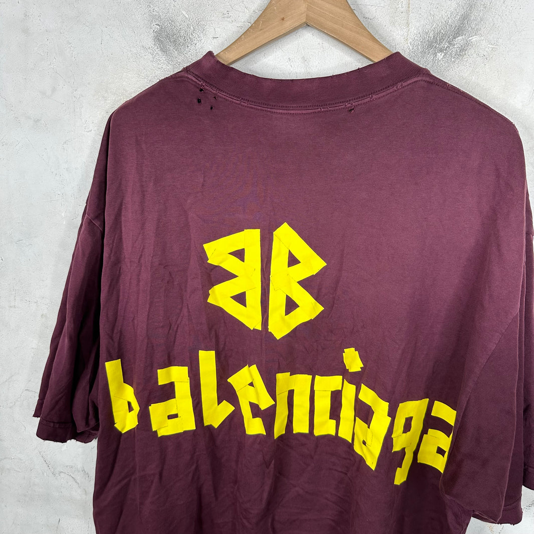 Balenciaga Burgundy Tape Logo T-Shirt