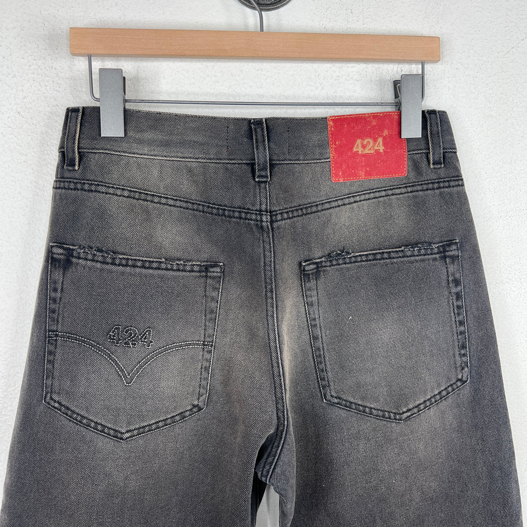 424 Black Straight Leg Denim Jeans