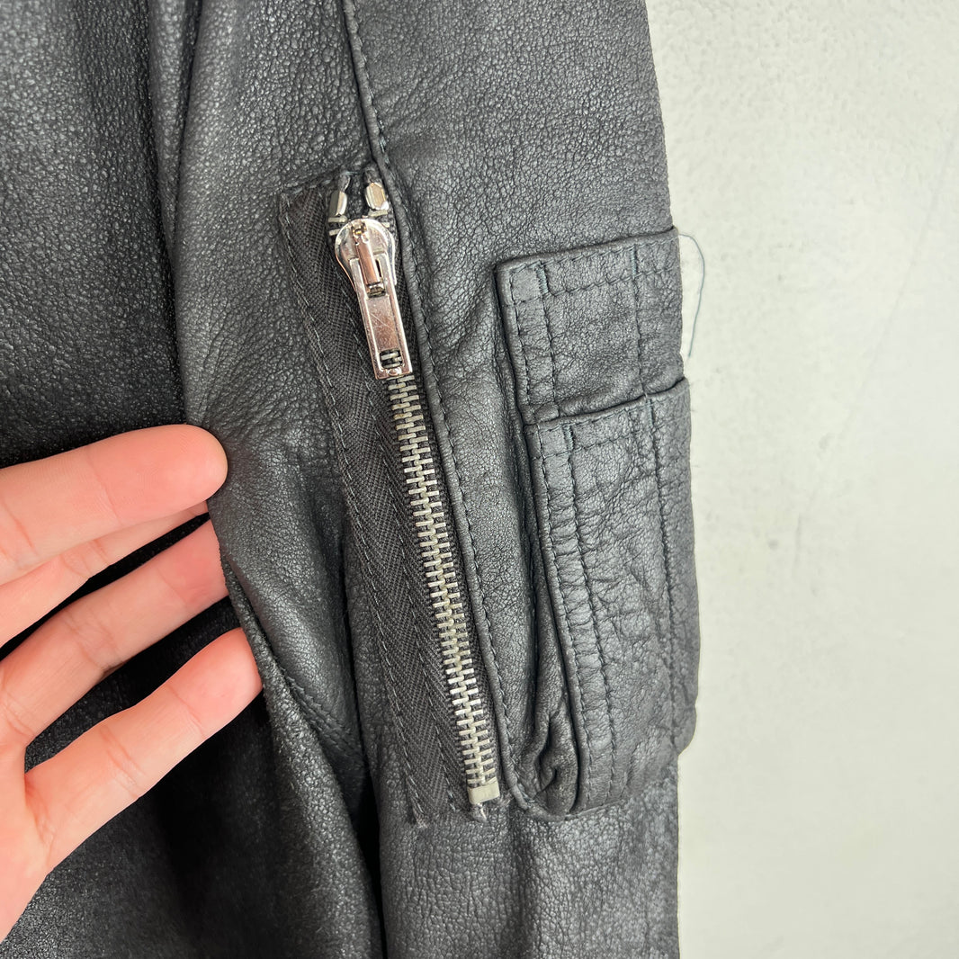 Rick Owens Gray Blistered Leather Biker Jacket